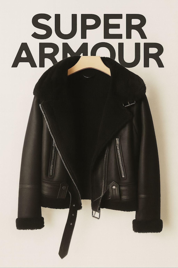 Women's Faux Shearling Aviator Jacket – Black Leather Winter Coat