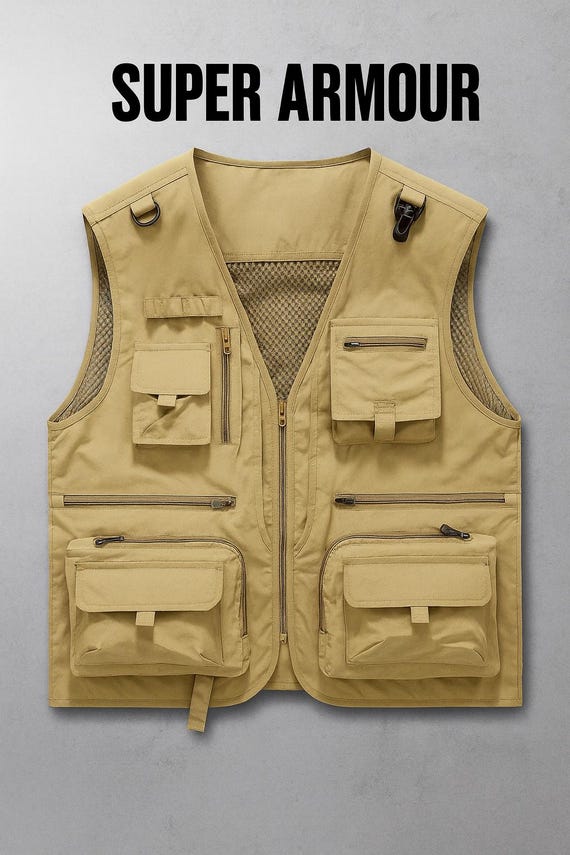 Casual Cargo Vest Utility Fishing Hiking Gilet Coat Multi Pocket