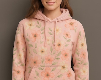 Women's Floral Hoodie | All Over Flower Print Sweatshirt | Daisy Blossom Cottagecore Style