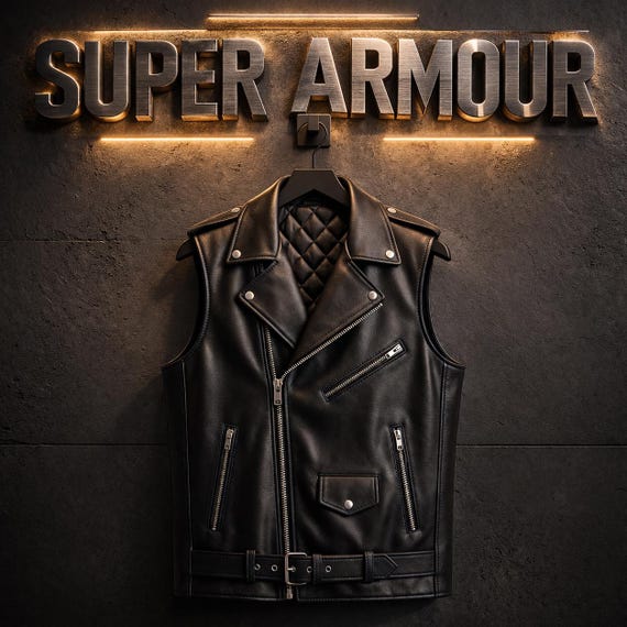 Men's Genuine Leather Biker Vest: Punk Style Motorcycle Sleeveless Jacket