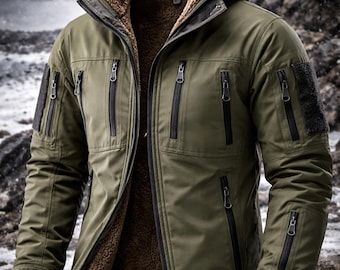 Wasserdichte taktische Herrenjacke: Fleece gefütterter Wintermantel mit Kapuze