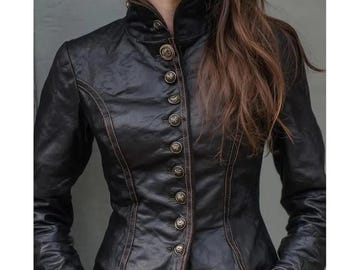 Handmade Lambskin Leather Jacket: Women's Steampunk Military Coat