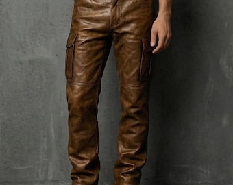 Herren handgefertigte Distressed Brown Leder Biker Hose.