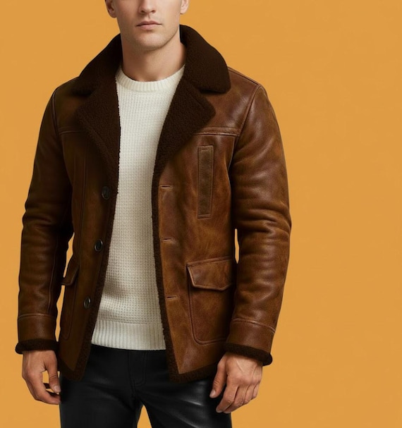 leather coat shearling winter coat mens