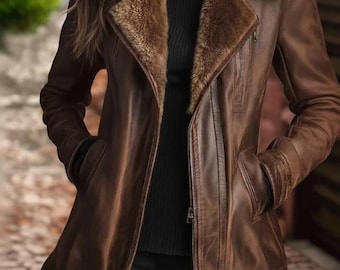 Handmade Brown Leather Trench Coat | Stylish Women's Outerwear