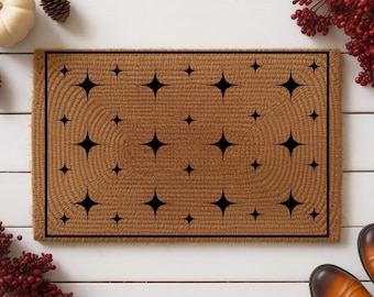 Star Pattern Doormat, Mid Century Modern Doormat, Retro Geometric Welcome Mat, Celestial Star Welcome Mat, Modern Porch Decor