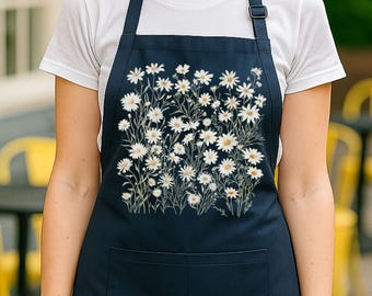 Daisy Flower Apron , Wildflowers Apron, Cottagecore Floral Apron, Botanical Apron, Nature Aesthetic Apron, April Birth Flower Gift