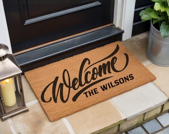 Welcome Doormat, Personalized Doormat, Custom Door Mat, Custom Doormat, Wedding Gift Ideas Housewarming Gifts Closing Gifts Welcome Door Mat