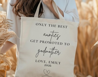 Personalized Godmother Proposal Gift, Godmother Tote Bag, Custom Tote Bag, Auntie Promoted To Godmother Tote Bag, Personalized Canvas Tote