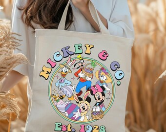 Retro Disney Easter Tote Bag, Cute Spring Tote Bag, Mickey & Friends Bunny Ears Bag, Easter Gift for Her, Easter Disneyland Tote