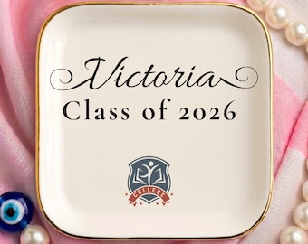 Custom College Logo Trinket Dish, University Pride Trinket Tray, College Dorm Decor, Graduation Jewelry Dish, End of Year Gifts,Alumni Gifts