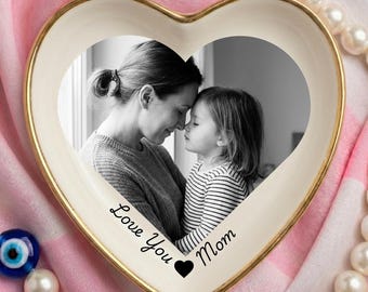 Personalized Mom Photo Jewelry Dish, Ceramic Trinket Tray Gift for Mom, Mother of the Bride Gift,  Mom Gift from Daughter, Custom Ring Dish