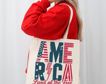 Merica Tote Bag, Independence Day Tote Bag, Usa Flag Bag, 4th of July Bag Patriotic Gift , Land Of The Free Bag,  Retro Usa Totebag,