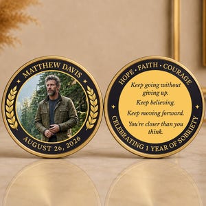 Moneta commemorativa personalizzata per la sobrietà, gettone AA personalizzato con foto, medaglione regalo per il recupero, gettone per l'anniversario di astinenza, gettone degli Alcolisti Anonimi