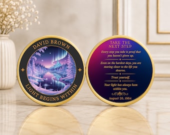Gepersonaliseerde nuchterheidsmunt voor elk jaar, aangepaste AA-herstelchip, Northern Lights-token voor nuchterheidsjubileum, nuchterheidsverjaardagscadeau
