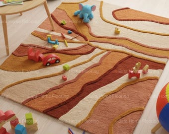 Hand Tufted Wool Area Rug | Boho Abstract, Earth Tone Carpet