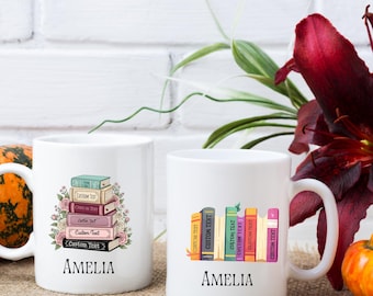 Personalized Floral Books Mug, Favorite Bookshelf Coffee Mug, Custom Tittle & Name Librarian Bookworm Gift for Reader, Gift for Book Lovers