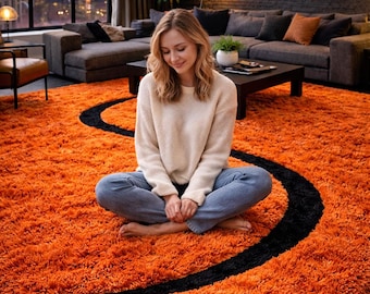 Modern oranje hoogpolig vloerkleed 9 x 12 ft dik pluizig getuft pluche woonkamertapijt op maat