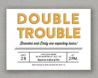 Double Trouble - Twin Baby Shower Invite