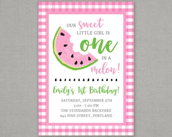 Watermelon First Birthday Invitation - One - Melon