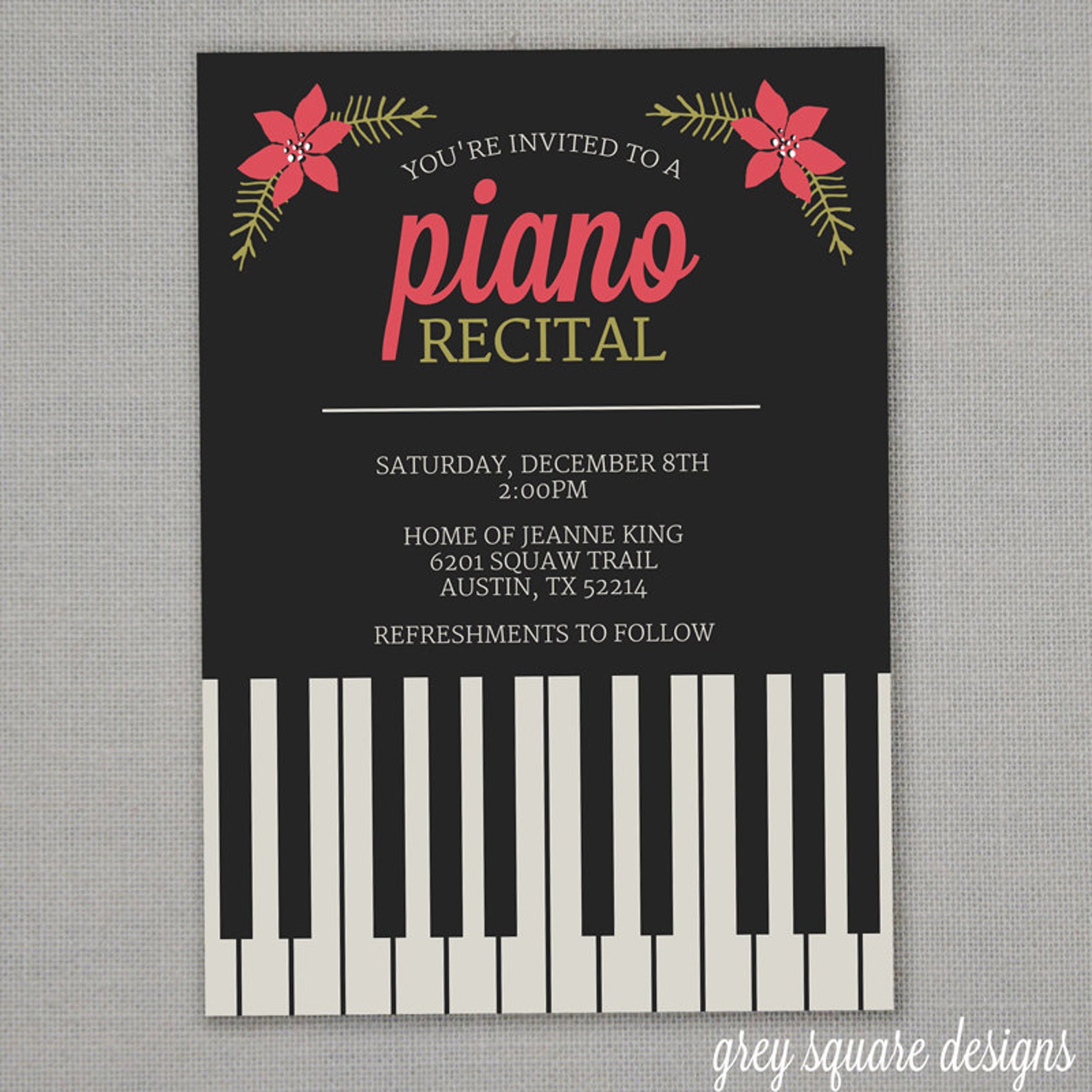 Free Piano Recital Invitations Printable