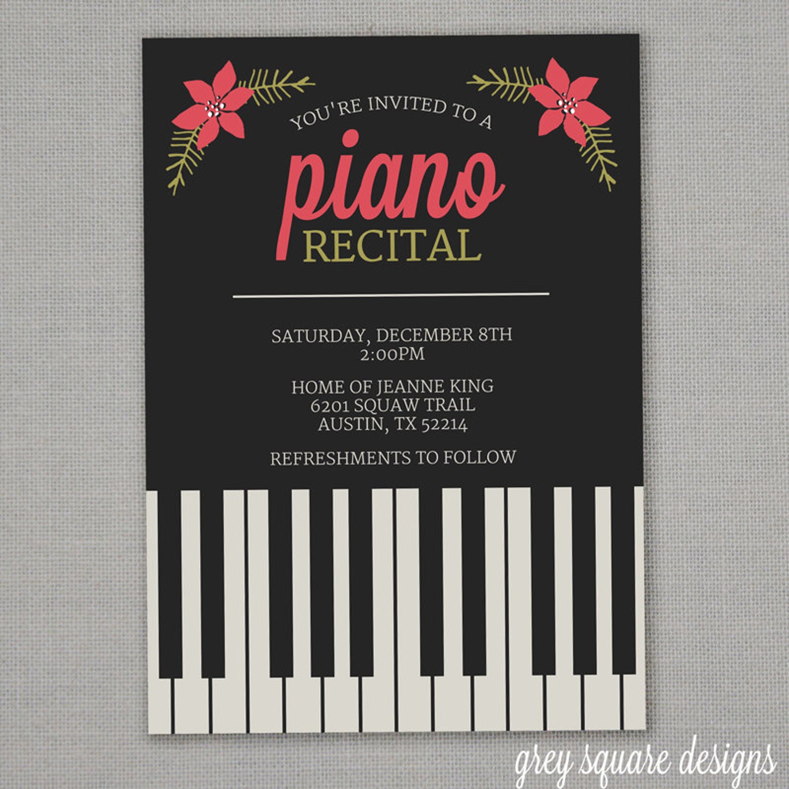 Piano Recital Invitation Etsy Piano Recital Invitation Etsy