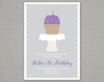 Cupcake Birthday Invitation // Cake Stand // First Birthday // One