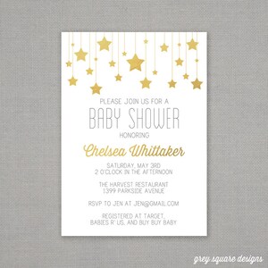 Baby Shower Invitation Gold Stars image 1