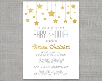 Baby Shower Invitation -- Gold Stars