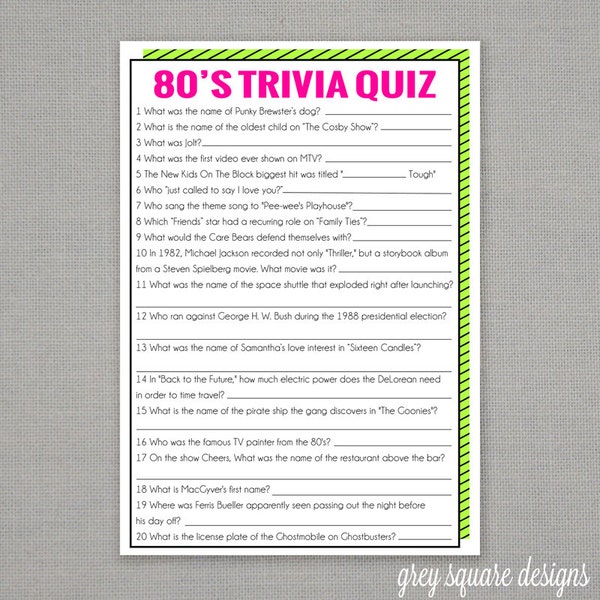 80's Trivia Quiz Game