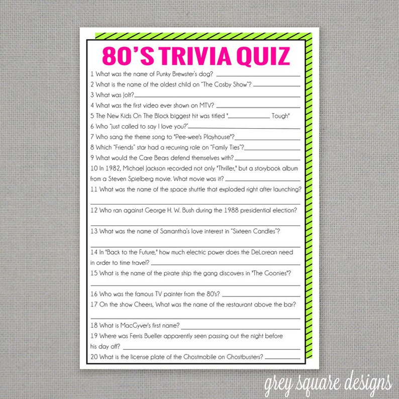 80's Trivia Quiz Game - Etsy