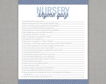 Nursery Rhyme Quiz - Baby Shower Game - Blue