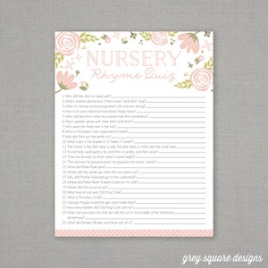 Nursery Rhyme Quiz - Baby Shower Game - Floral