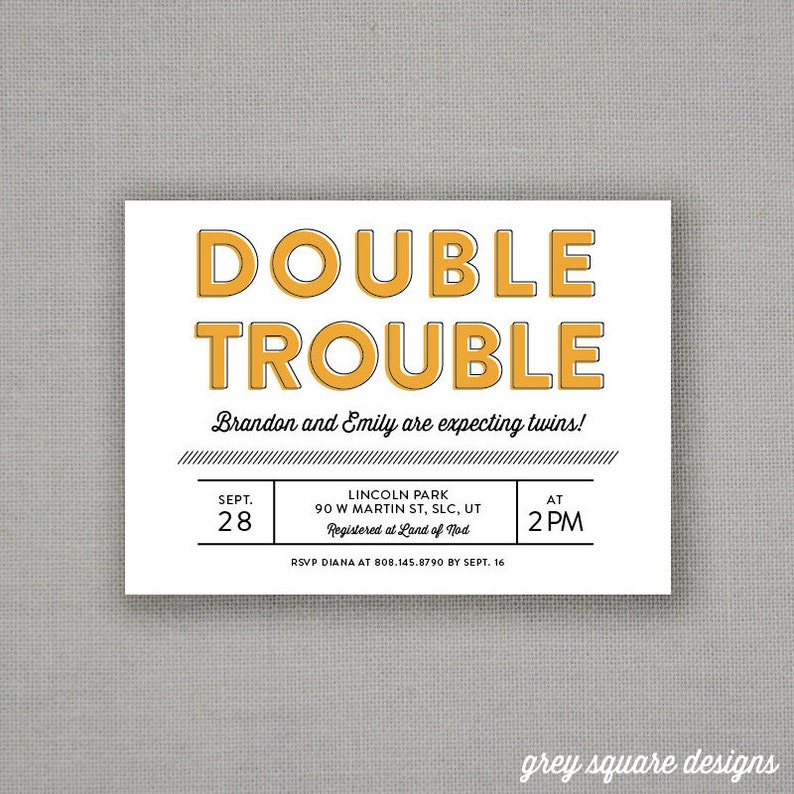 Double Trouble Twin Baby Shower Invite image 1