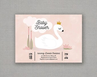 Baby Shower Invitation // Girl // Swan Princess // Pink