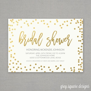 Invitación despedida de soltera / / crema de confeti de oro