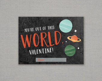 Classroom Valentine - Printable - Out of this World - Outerspace - Space - Planet