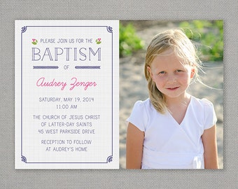 lds baptism invitation, girl baptism invitation, printable baptism announcement - modern floral announcement