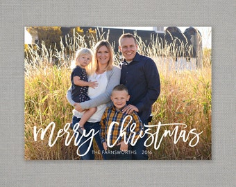 Christmas Card - Merry Christmas - hand lettering script - overlay - full bleed - white - simple - photo