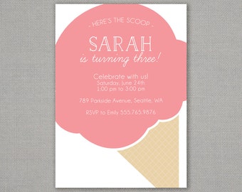 Big Ice Cream Cone Birthday Invitation -- Any Color