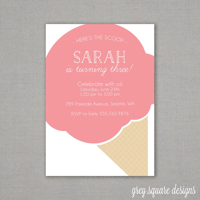 Big Ice Cream Cone Birthday Invitation Any Color image 1