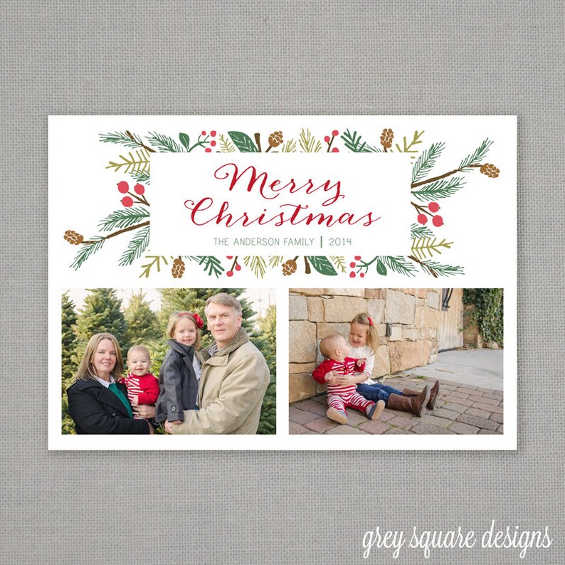 Christmas Photo Card Holiday Floral Bouquet image 1