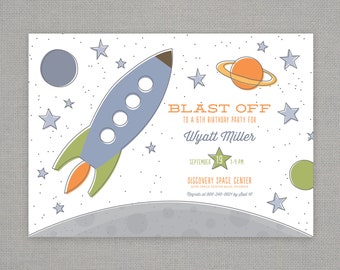 Blast Off Rocket Birthday Invitation