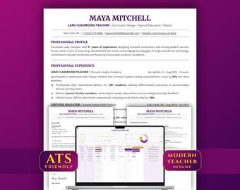Teacher Resume Template | Modern CV, Cover Letter & Job Tracker (Google Docs, ATS Friendly)