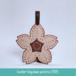 Pink sakura flower leather keychain pattern, Cherry blossom leathercraft bag charm DIY, Printable A4 and Letter size PDF template