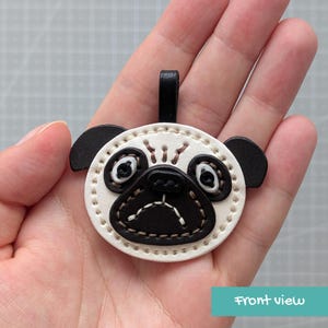 Disgruntled pug leather keychain pattern, Funny dog face leathercraft bag charm DIY, Printable A4 and Letter size PDF template