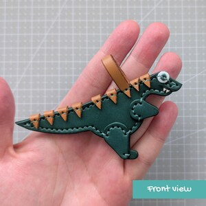Toothy dinosaur leather keychain pattern, Cute T-Rex leathercraft bag charm DIY, Printable A4 and Letter size PDF template