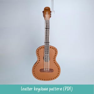 Classical guitar leather keychain pattern, Popular musical instrument leathercraft bag charm DIY, Printable A4 and Letter size PDF template