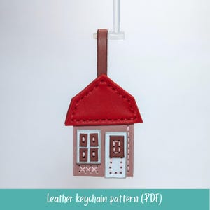 Small house with door and window leather keychain pattern, Cute home key leathercraft charm DIY, Printable A4 and Letter size PDF template