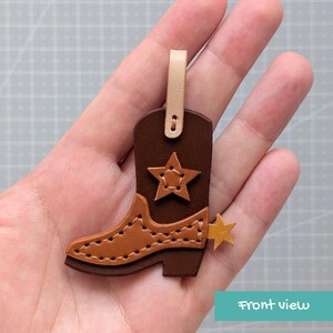 Cowboy boot with spur leather keychain pattern, Cowgirl shoes with stars leathercraft bag charm DIY, Printable A4 Letter size PDF template